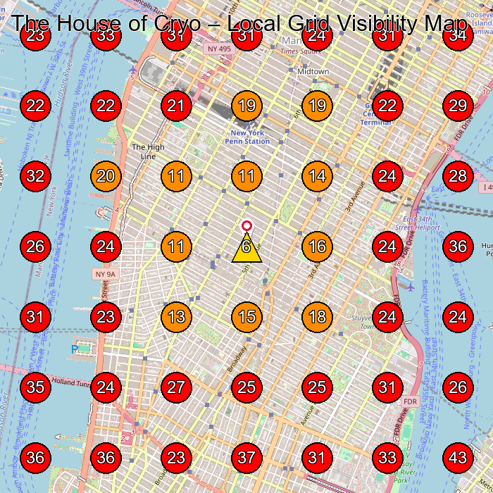 The House of Cryo GeoGrid visibility map for Health Spa in New York